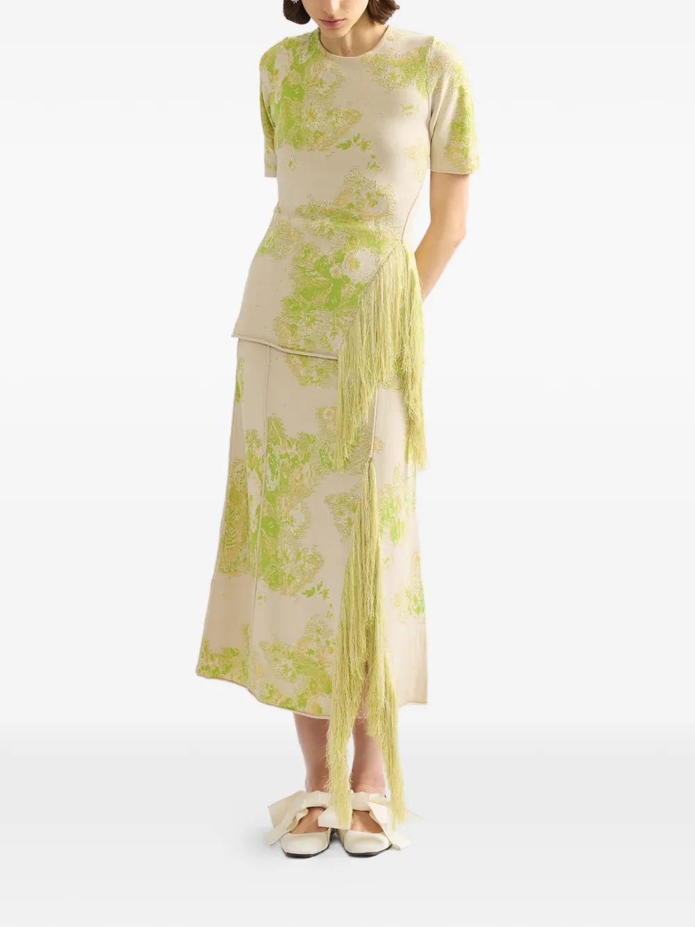  Erdem Floral Fringe Midi Skirt - Neutrals 