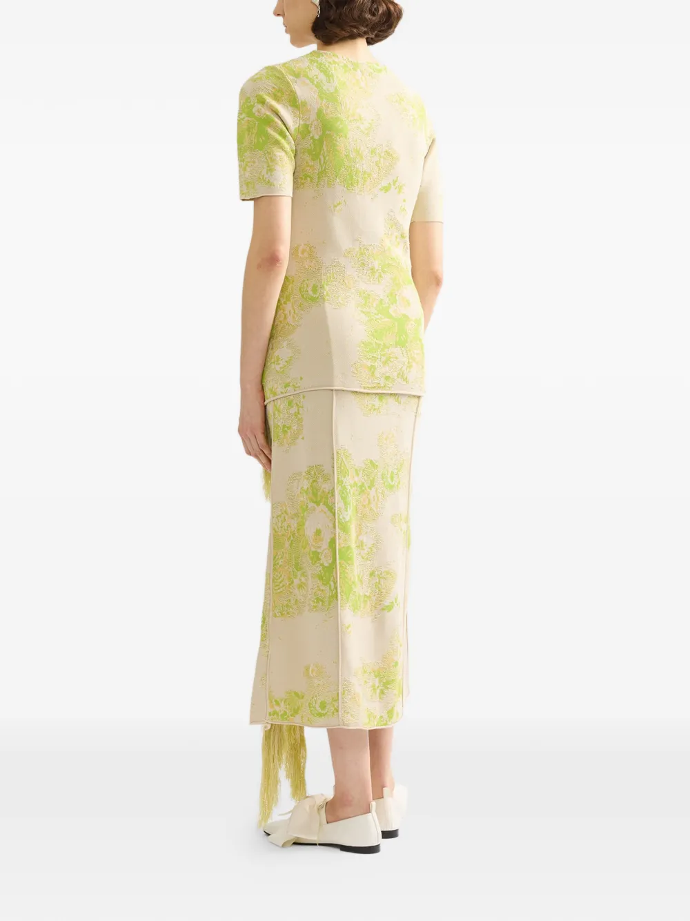  Erdem Floral Fringe Midi Skirt - Neutrals 