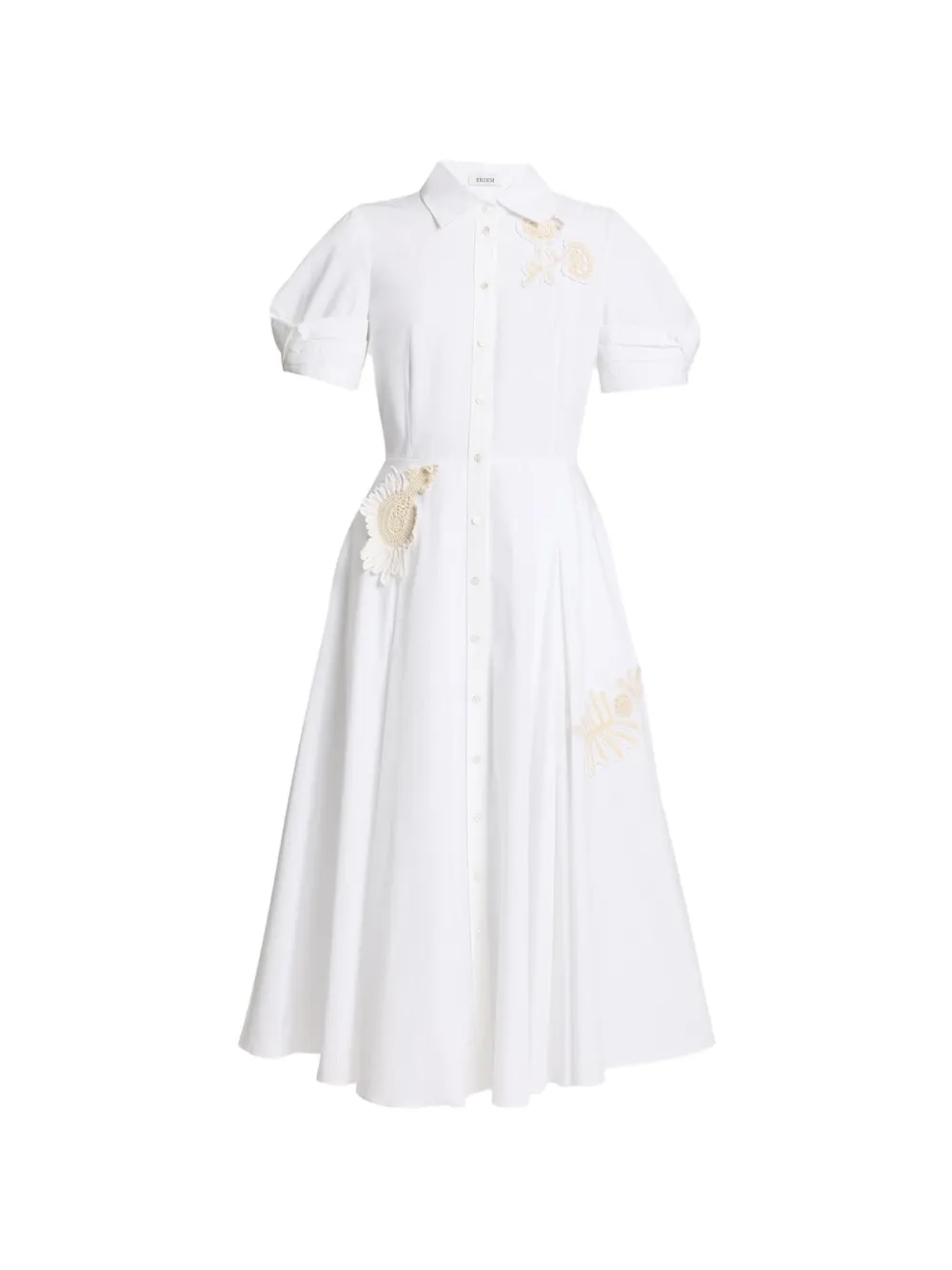 ERDEM Besticktes Midikleid mit Puffärmeln - Weiß
