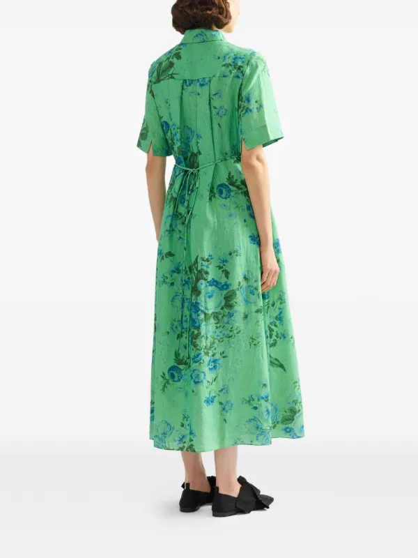 erdem green dress Floral Print Long Sleeve Shirt Dress