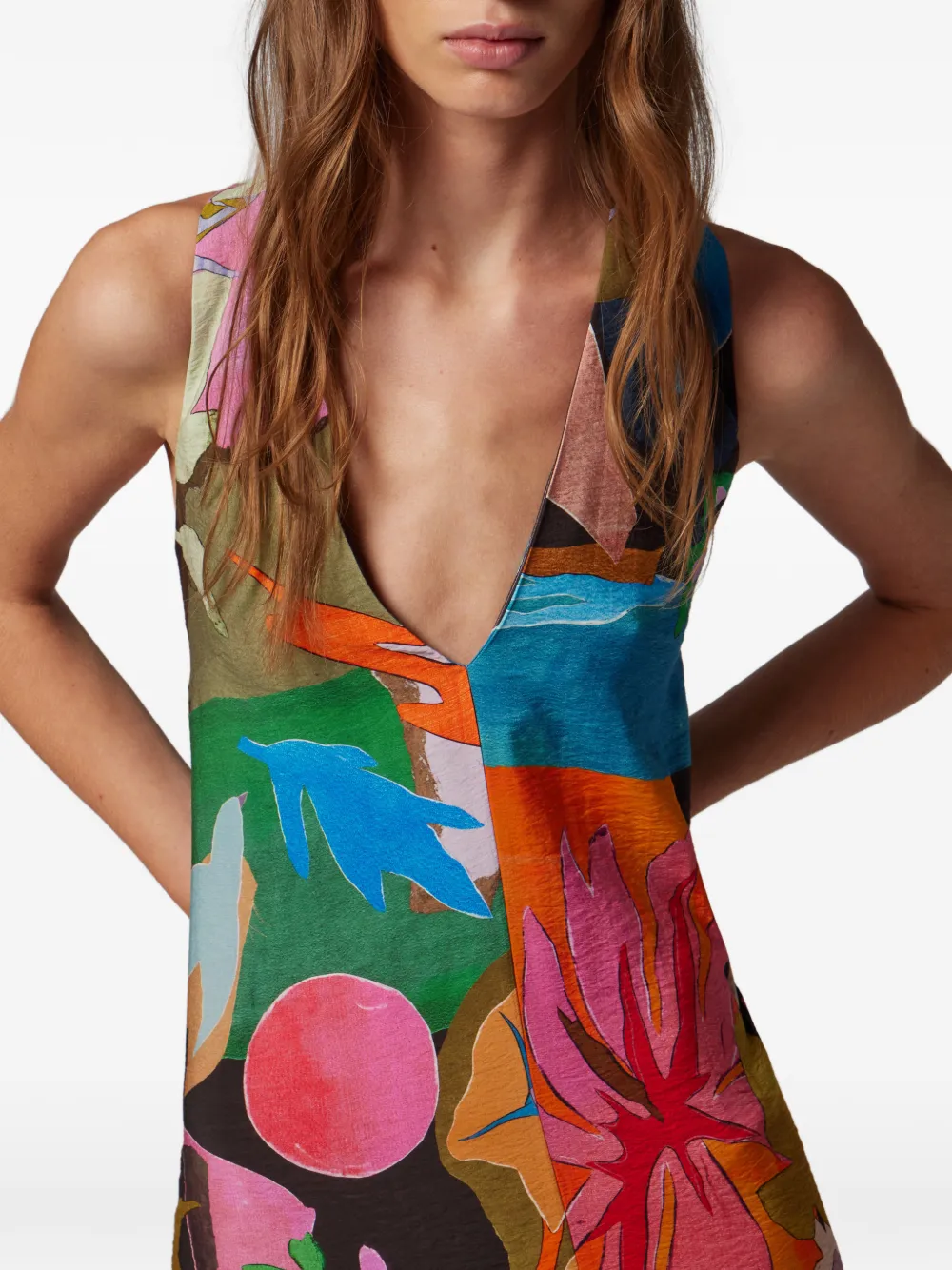 Paul Smith River Collage Floral-print V-neck Dress in Blue, view 4
