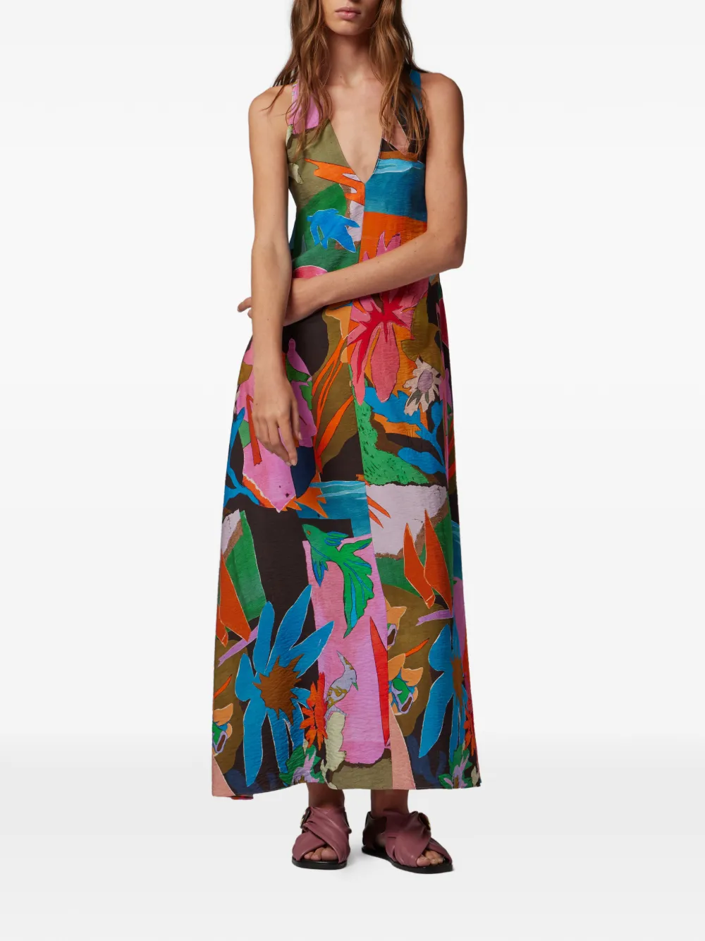 Paul Smith River Collage Floral-print V-neck Dress in Blue, view 3
