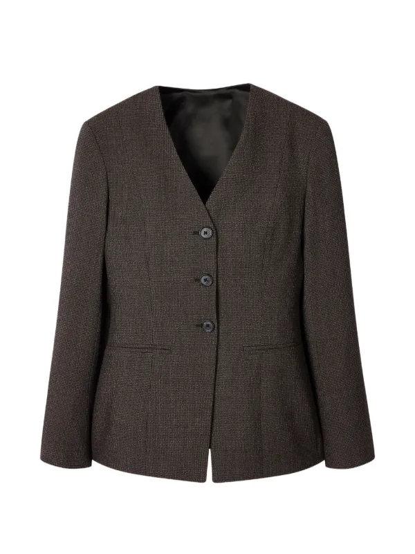Paul Smith Houndstooth Collarless Tailored Blazer in Brown