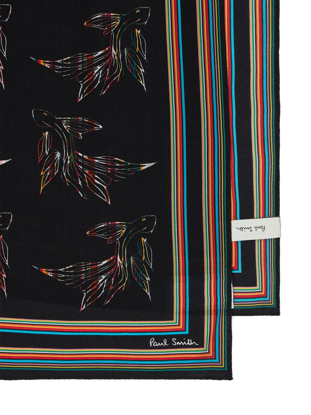 Paul Smith Sjaal met visprint en gestreepte afwerking Zwart
