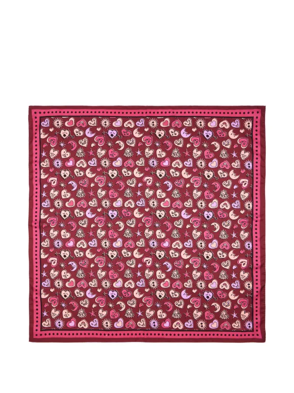 Paul Smith Hearts and Stars' Silk Scarf in Red
