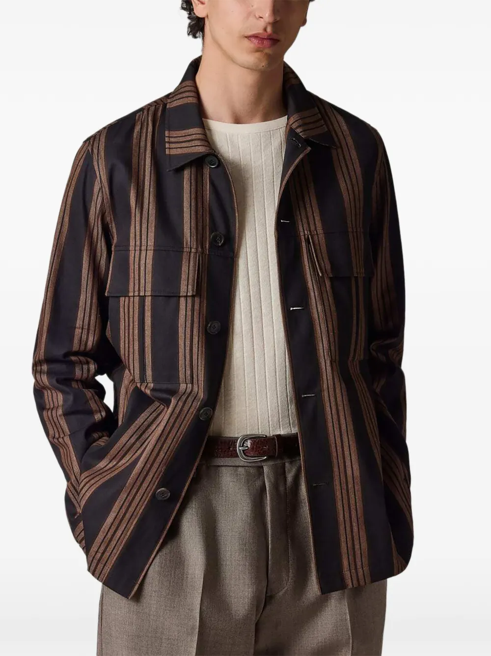 Paul Smith Overhemd met verticale streep en borstzak Zwart