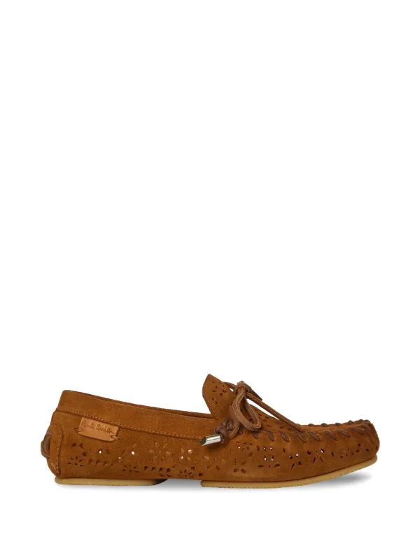Paul Smith Sonna' Perforated Floral Suede Moccasins in Brown