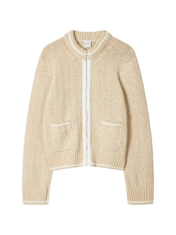 Paul Smith Textured Knit Zip Jacket in Neutrals