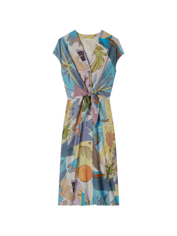 Paul Smith Women's Tie Front 'river Collage' Midi Dress in Neutrals