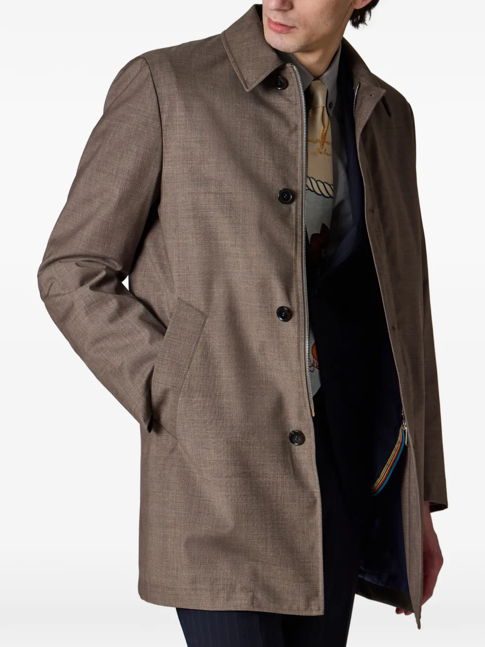  Paul Smith Button Wool Coat - Brown 