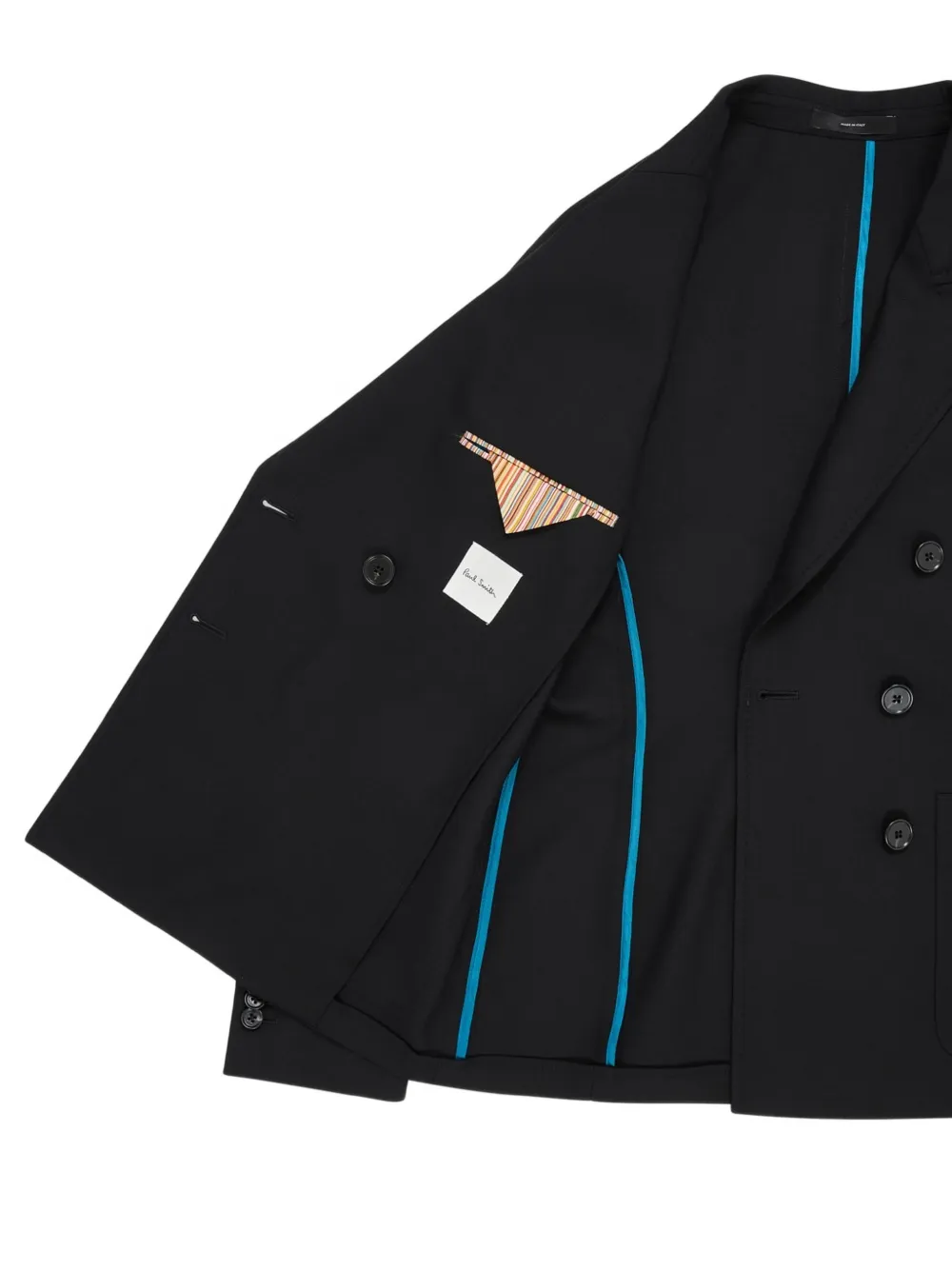 Paul Smith A Suit to Travel in Unlined Double-breasted Wool Blazer in Black, view 4
