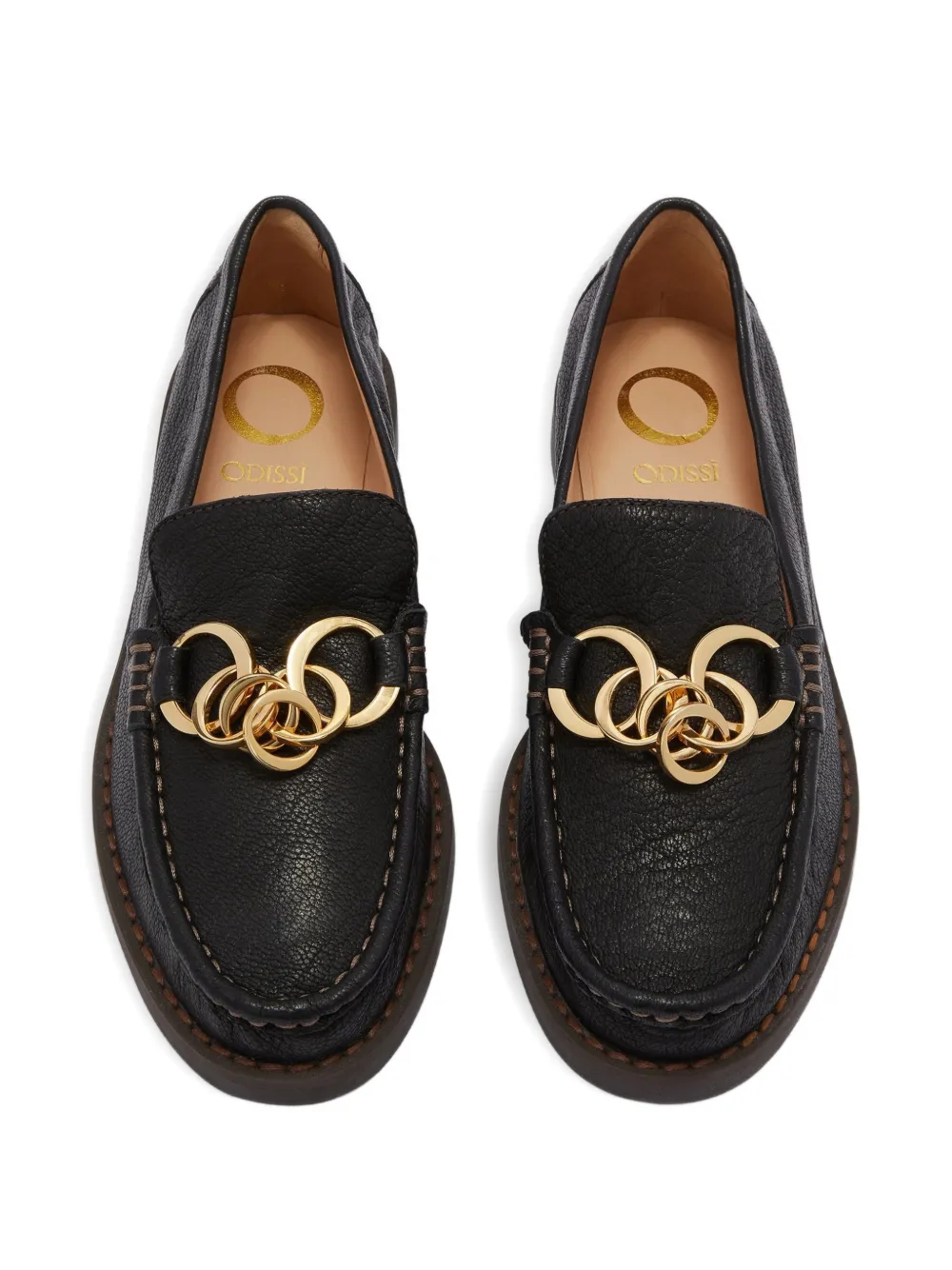 Odissì Jane leren loafers met ketting Zwart