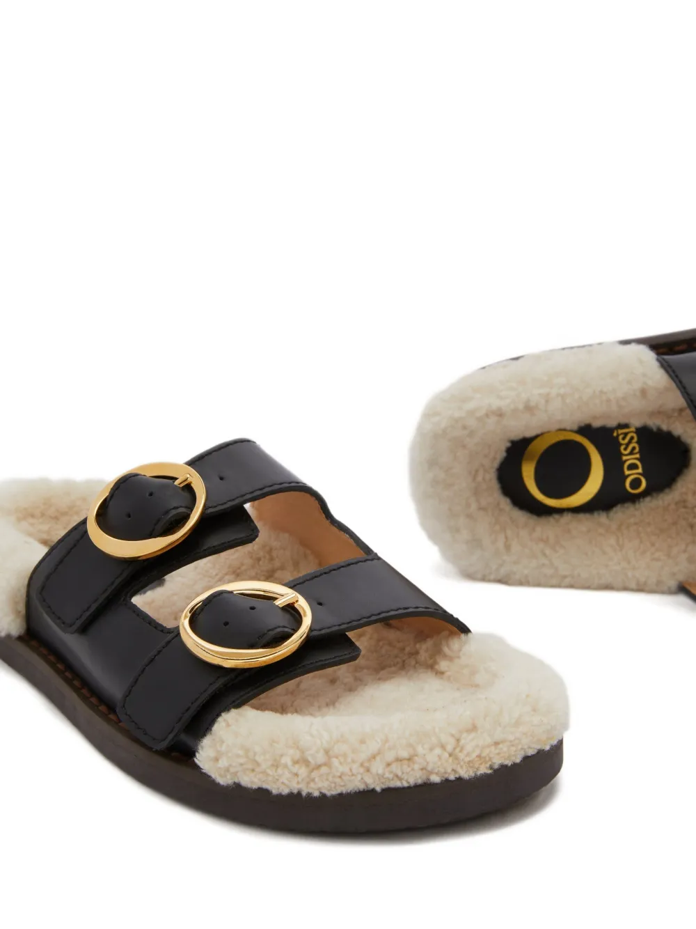 ODISSI Yuki leren sandalen met gesp Zwart