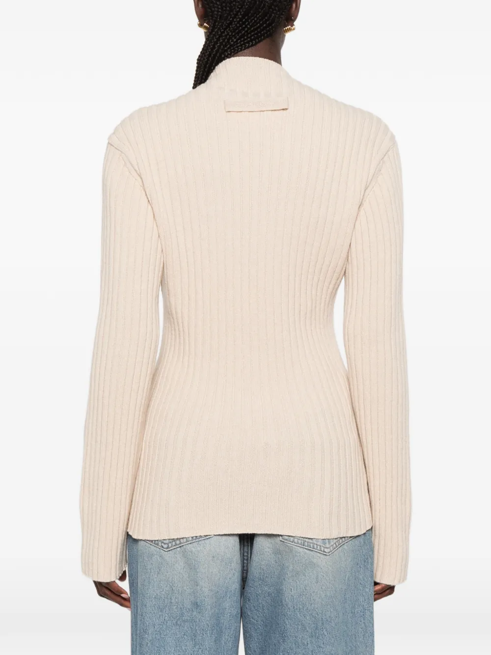 Victoria Beckham Ribbed-knit Slit-hem Sweater in Neutrals, view 4