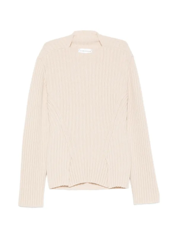 Victoria Beckham Ribbed-knit Slit-hem Sweater in Neutrals