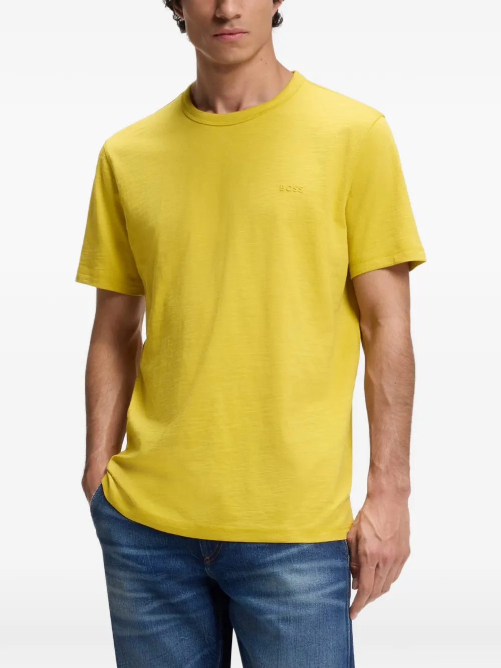BOSS Katoenen jersey T-shirt met logo-detail Geel