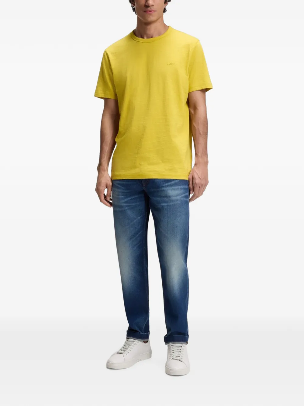 BOSS Katoenen jersey T-shirt met logo-detail Geel