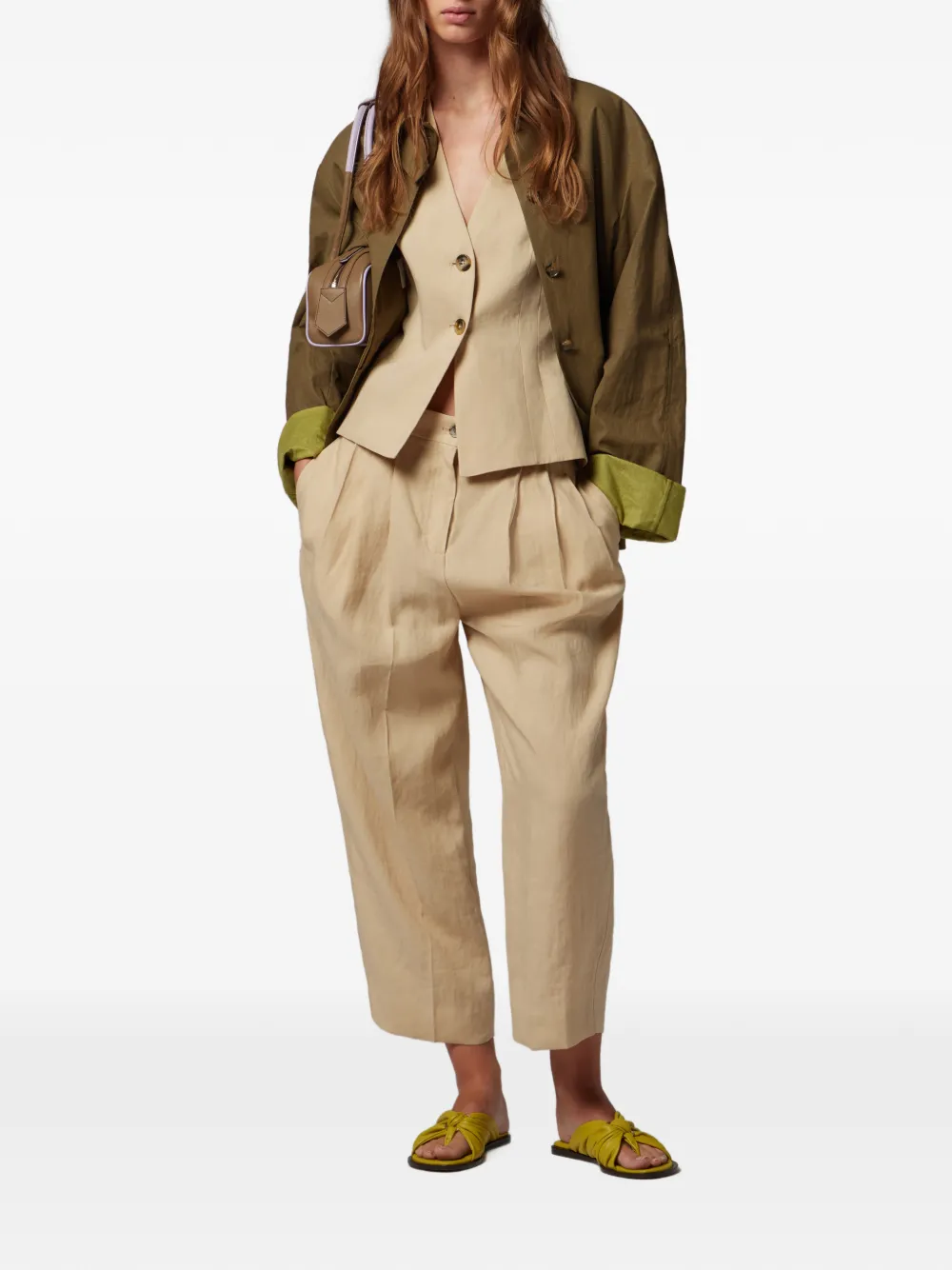 Paul Smith Linen Jacket with Contrast Cuffs in Brown, view 2
