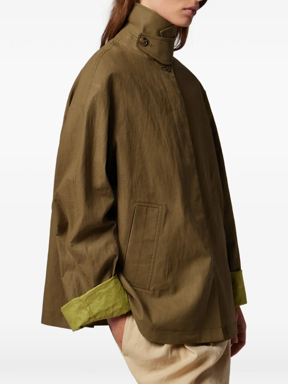 Paul Smith Linen Jacket with Contrast Cuffs in Brown, view 4
