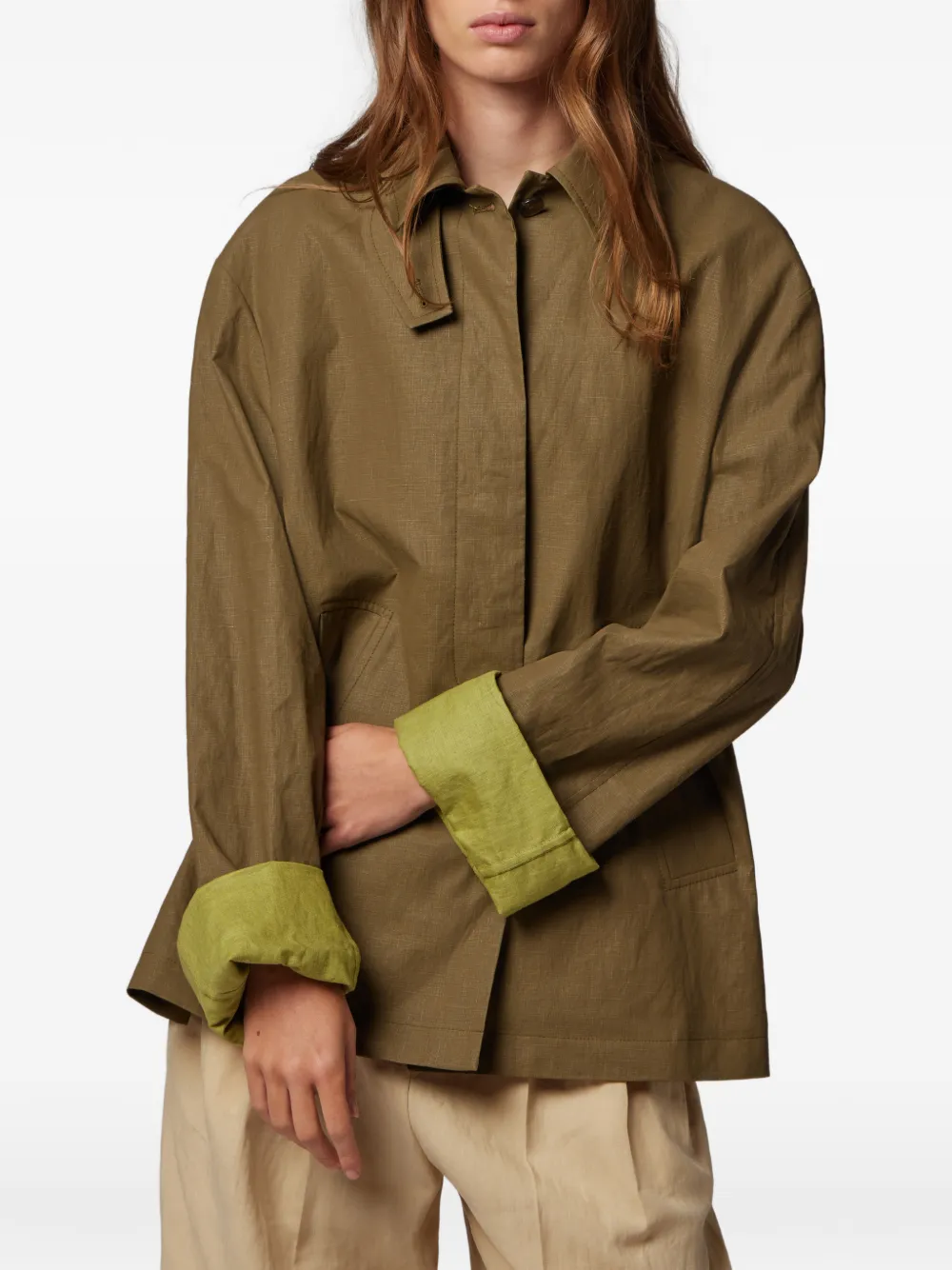 Paul Smith Linen Jacket with Contrast Cuffs in Brown, view 3