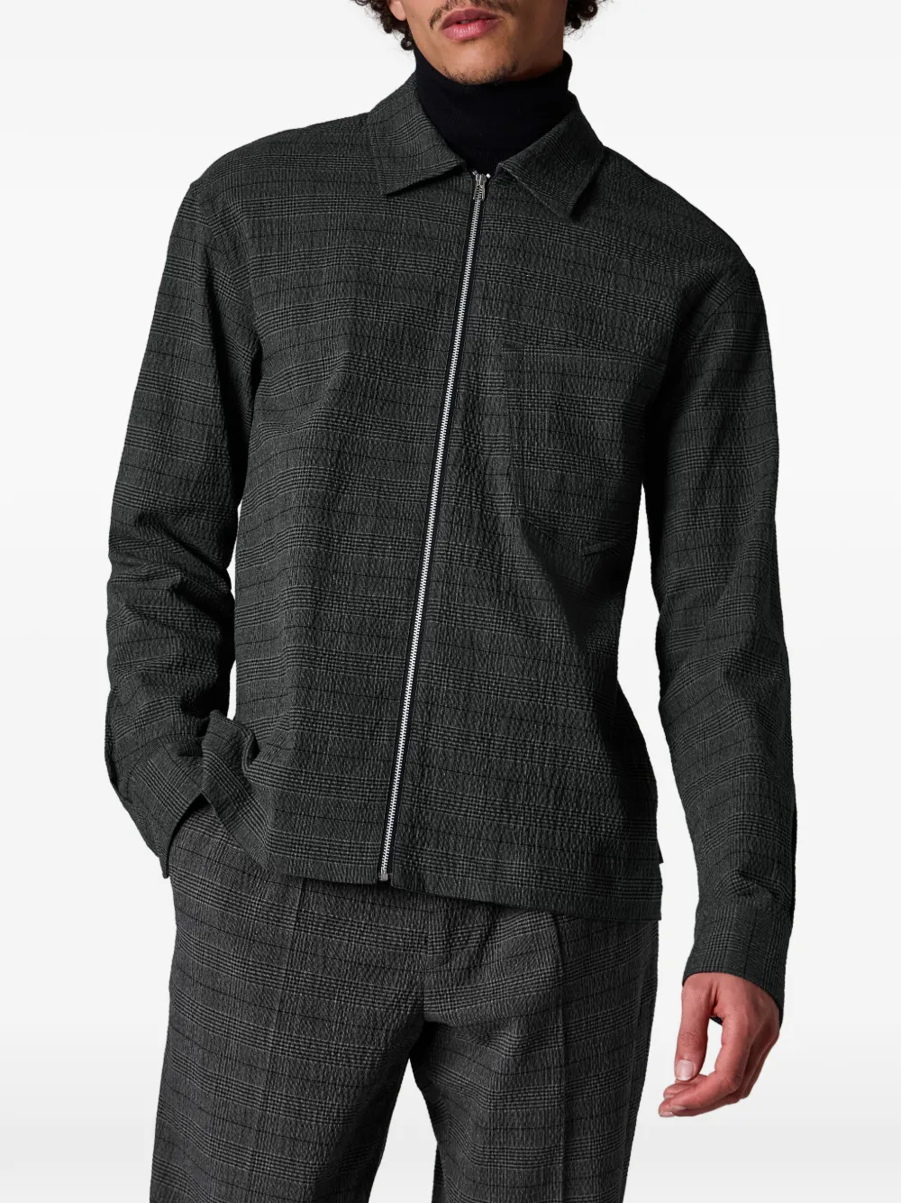 Check-Pattern Zip Shirt Jacket