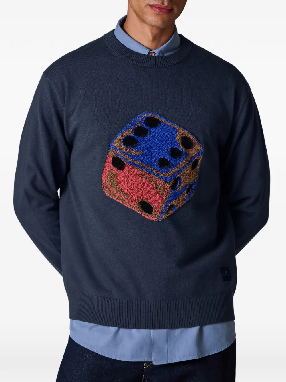  Ps Paul Smith Dice-graphic Crew-neck Sweater - Blue 