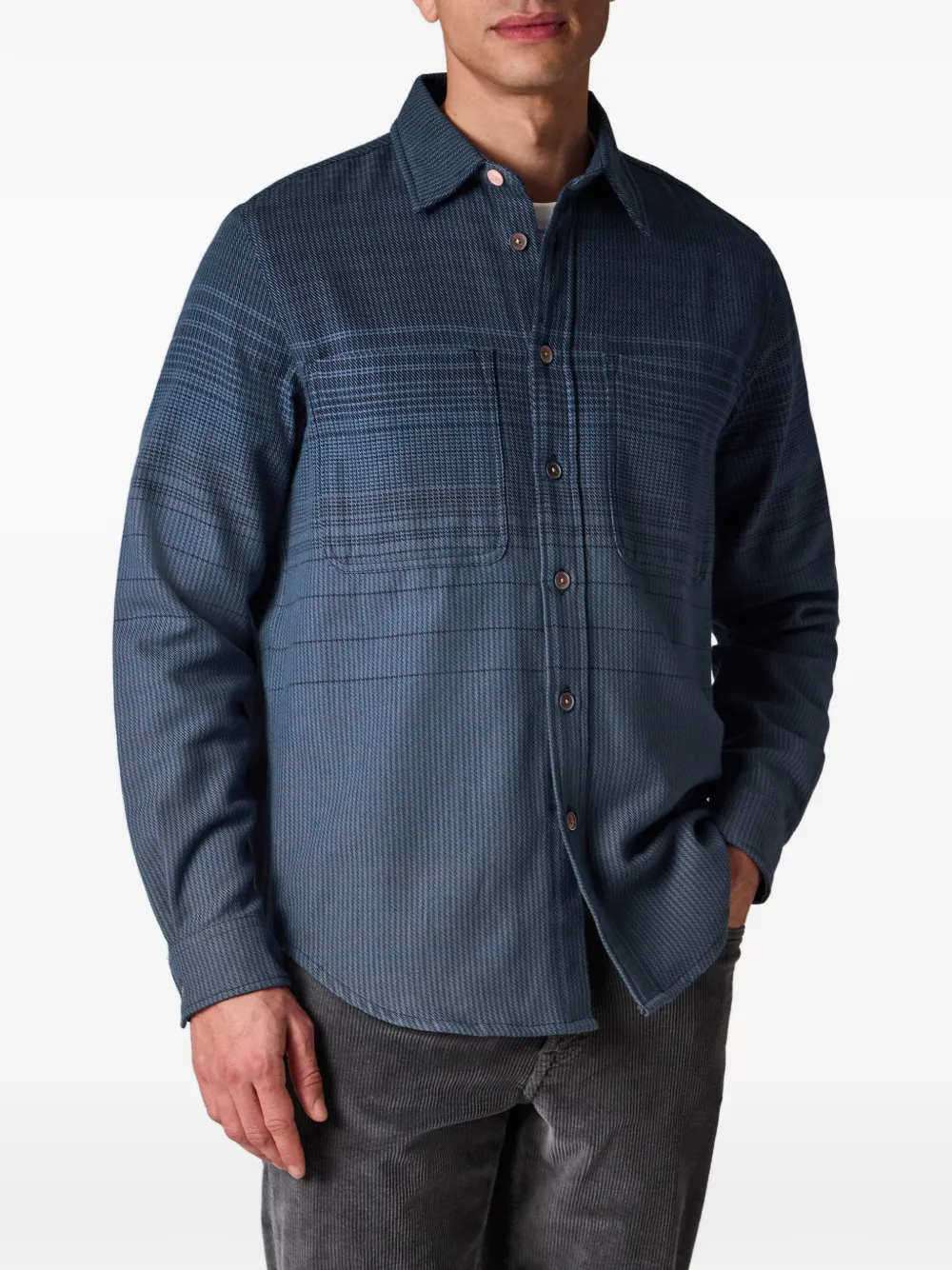  Ps Paul Smith Gradient Buttoned Checked Shirt - Blue 