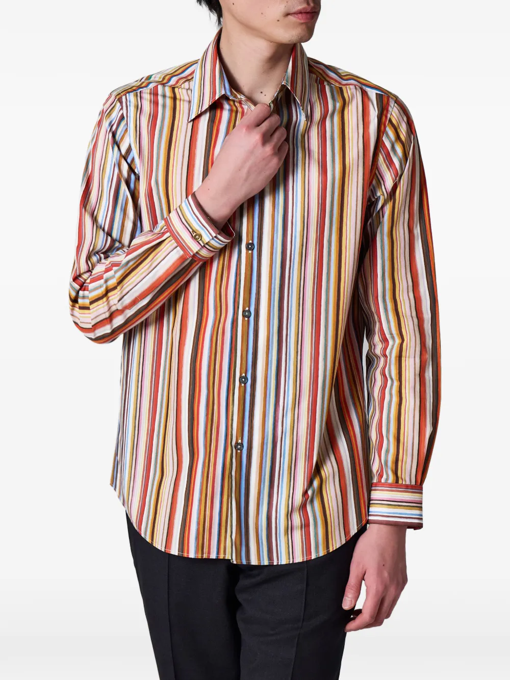 Paul Smith 페인트 시그니처 스트라이프 프린트 코튼 셔츠 | Image 2