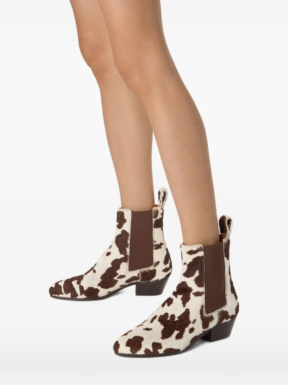 Odissì Ella enkellaarzen met koeprint Bruin