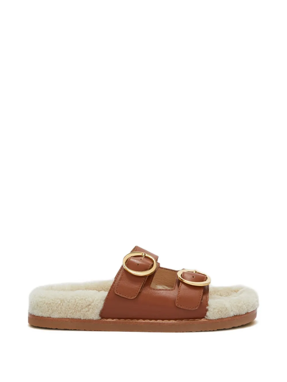 Odissì Yuki buckle strap leather flat sandal - Marrone