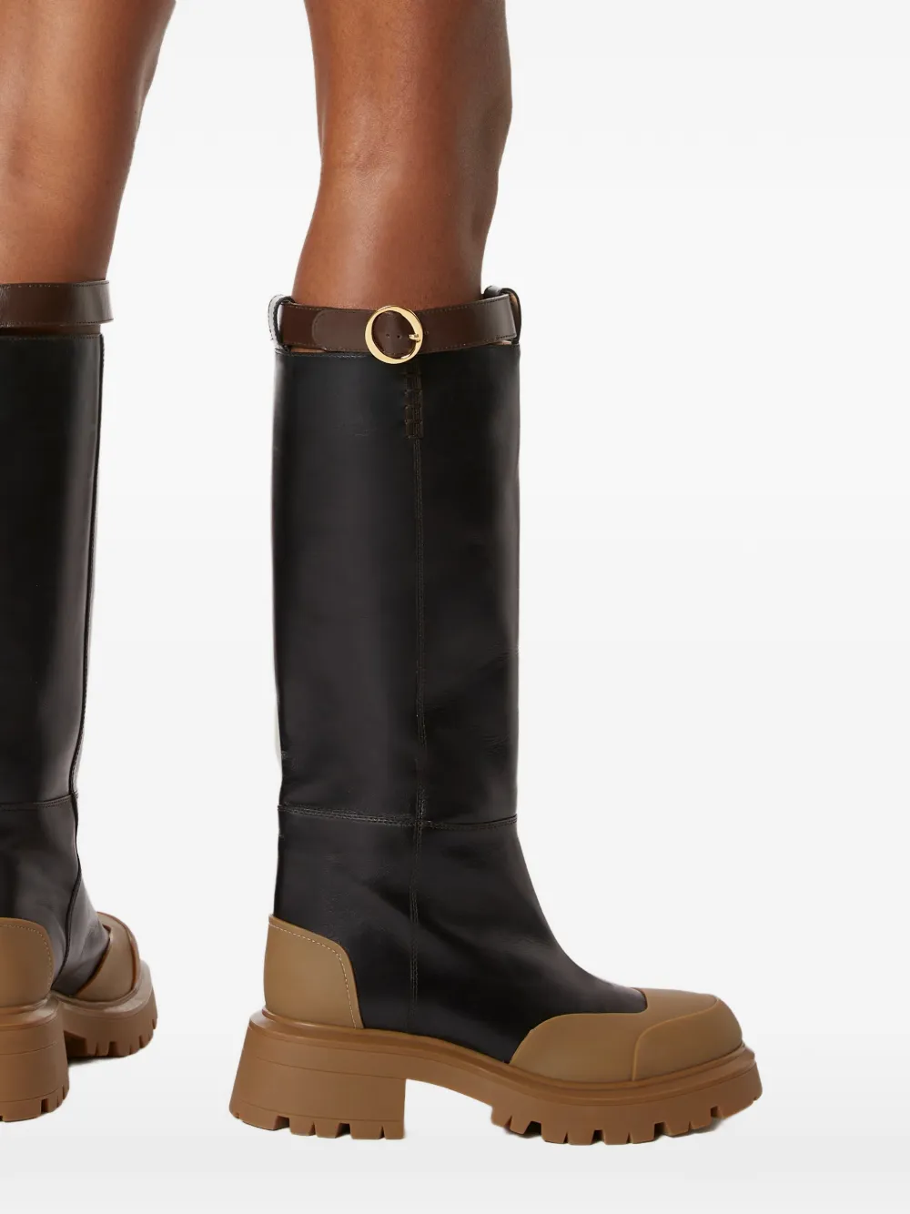 Odissì Emilie leren knielaarzen met gesp Zwart