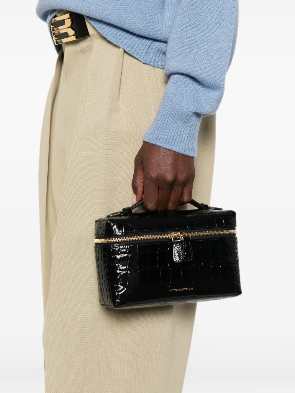 Victoria Beckham Dorian Vanity shopper met krokodillen-reliëf Zwart
