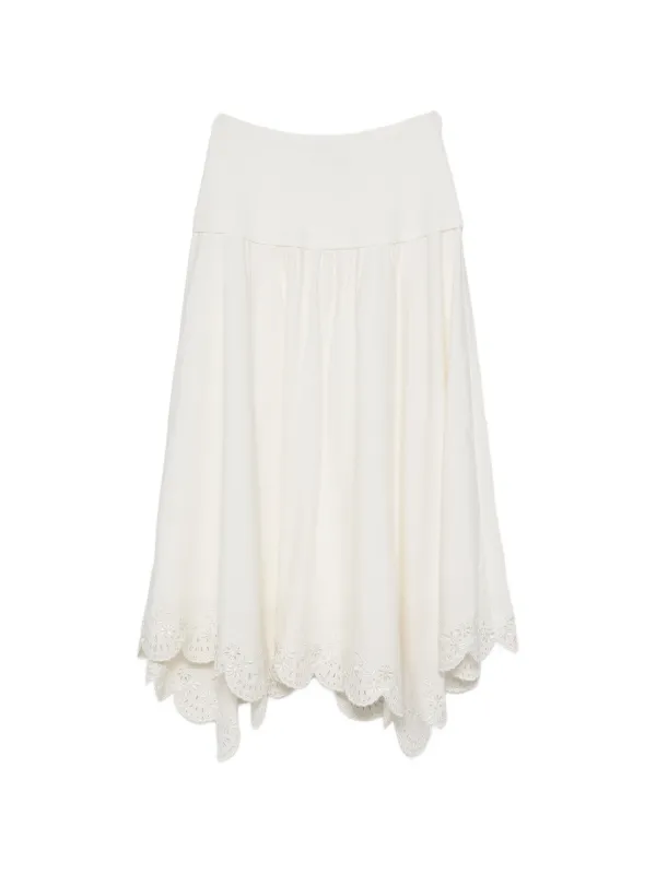 Simkhai Haven Embroidered Linen Knit Skirt in White