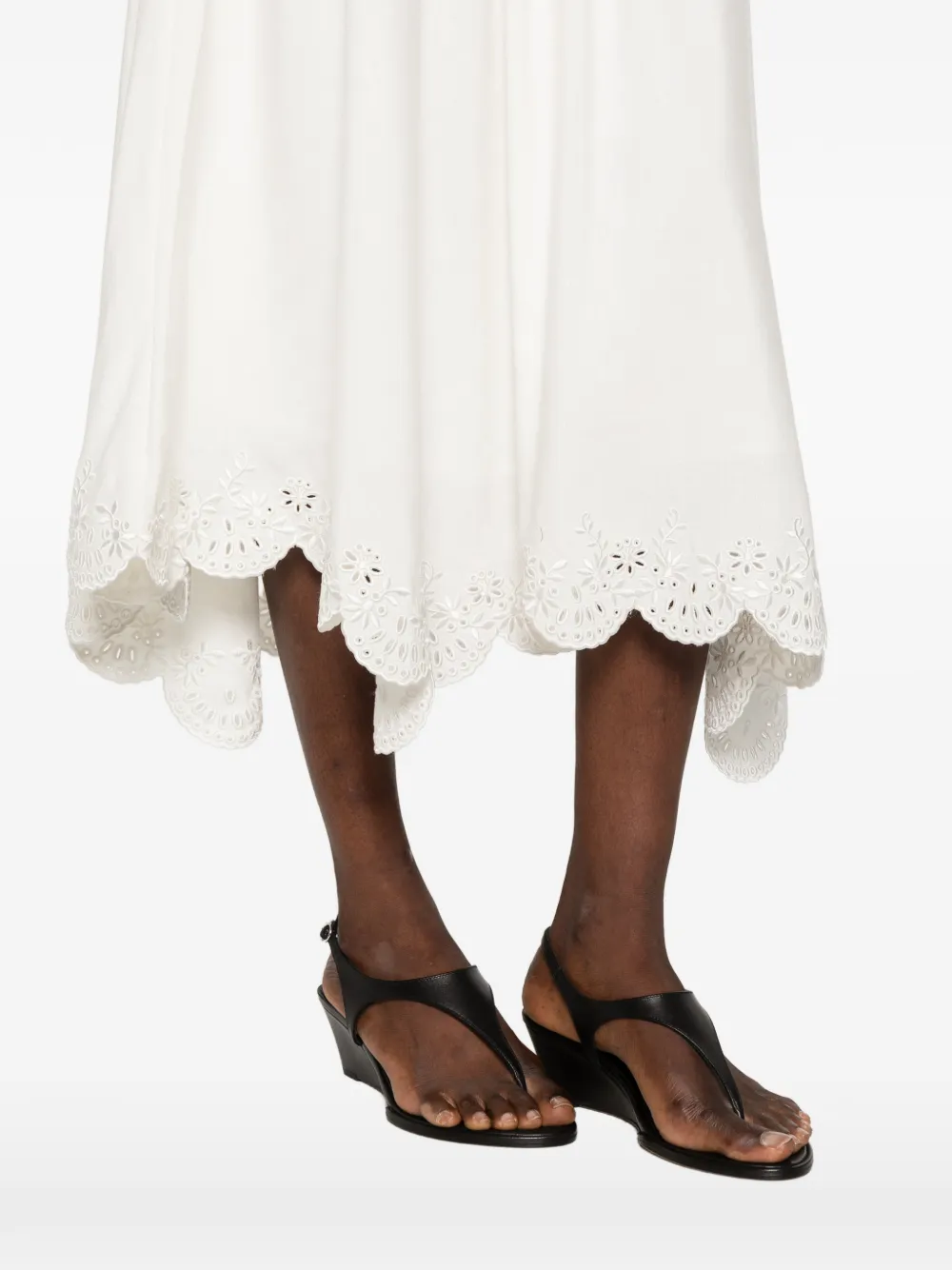 SIMKHAI Haven Embroidered Linen Knit Skirt in White, view 5