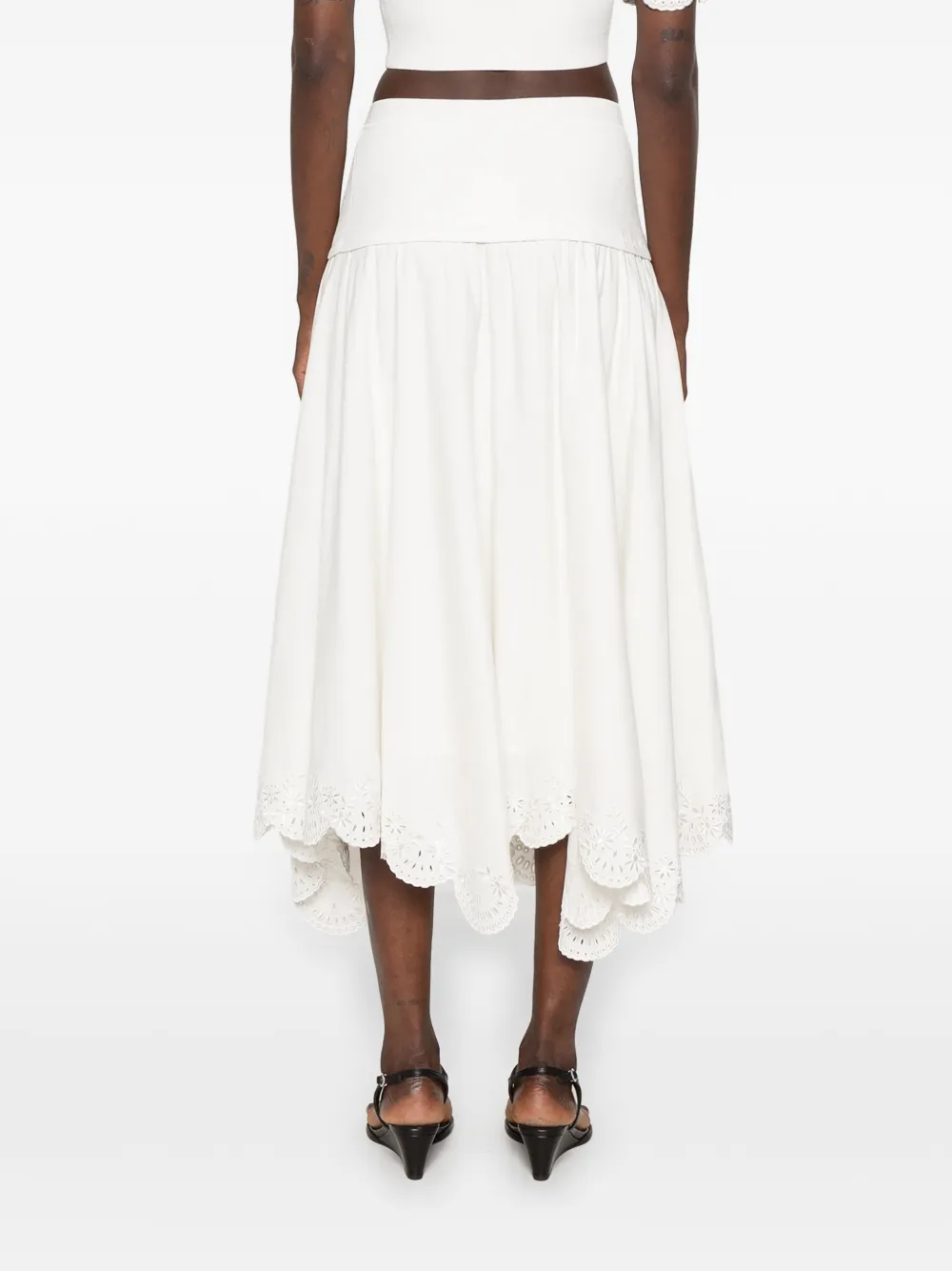 SIMKHAI Haven Embroidered Linen Knit Skirt in White, view 4