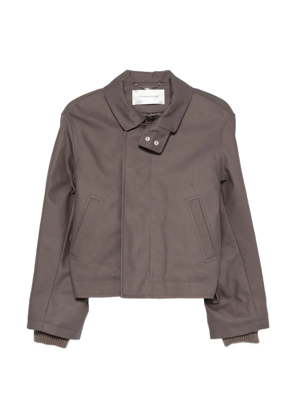 Victoria Beckham high-neck ribbed-trim jacket - Grigio