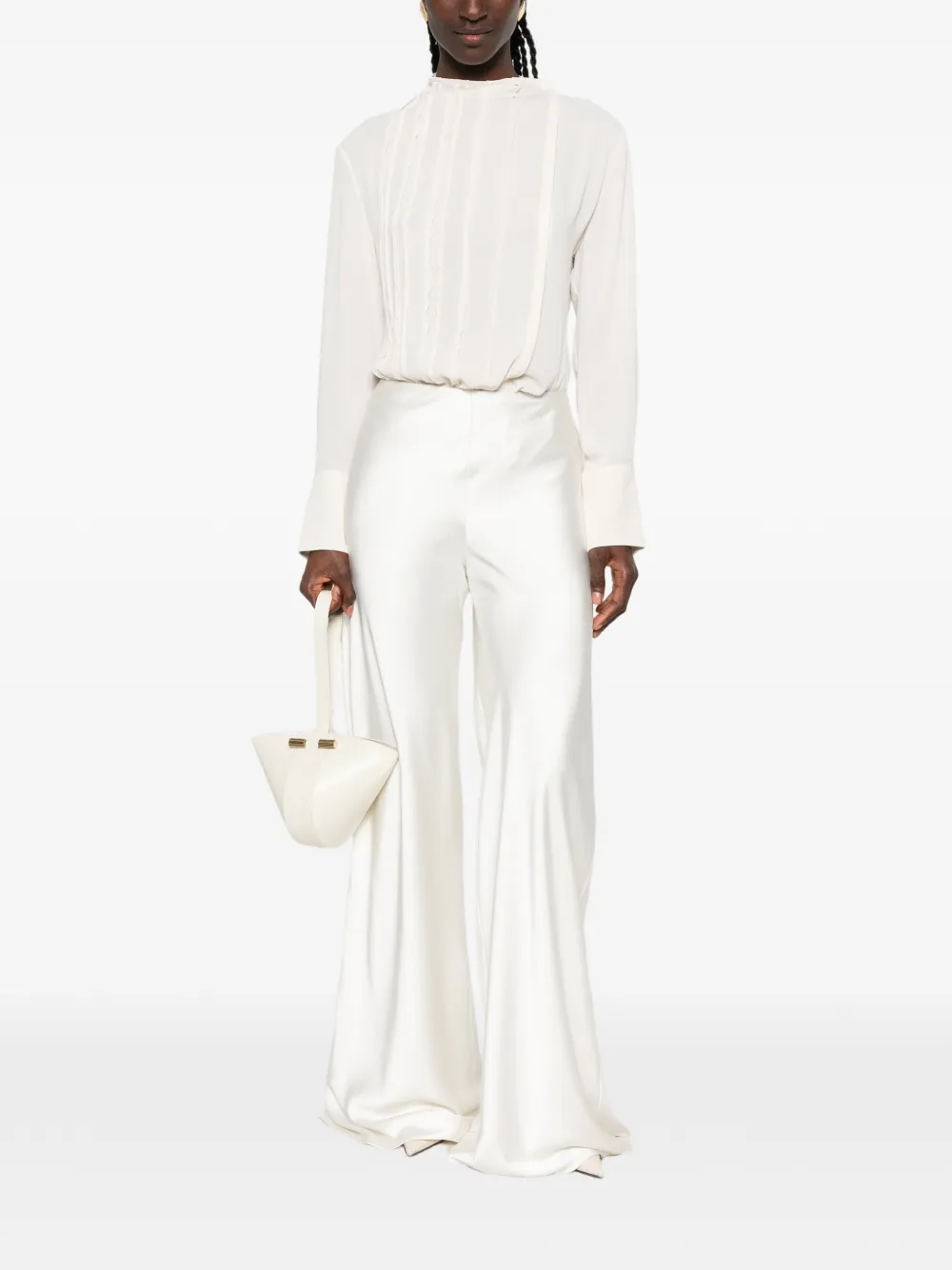 Victoria Beckham Georgette blouse met gedrapeerde kraag Beige