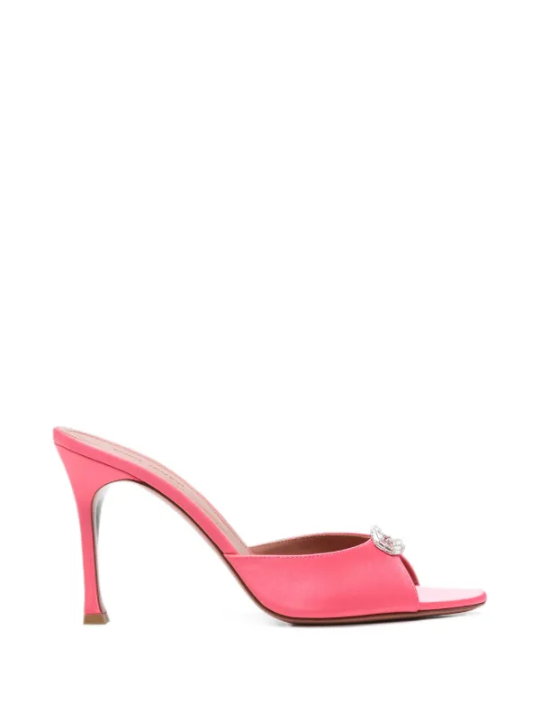 Amina Muaddi Mini Camelia Slippers 95 Coral Satin in Pink