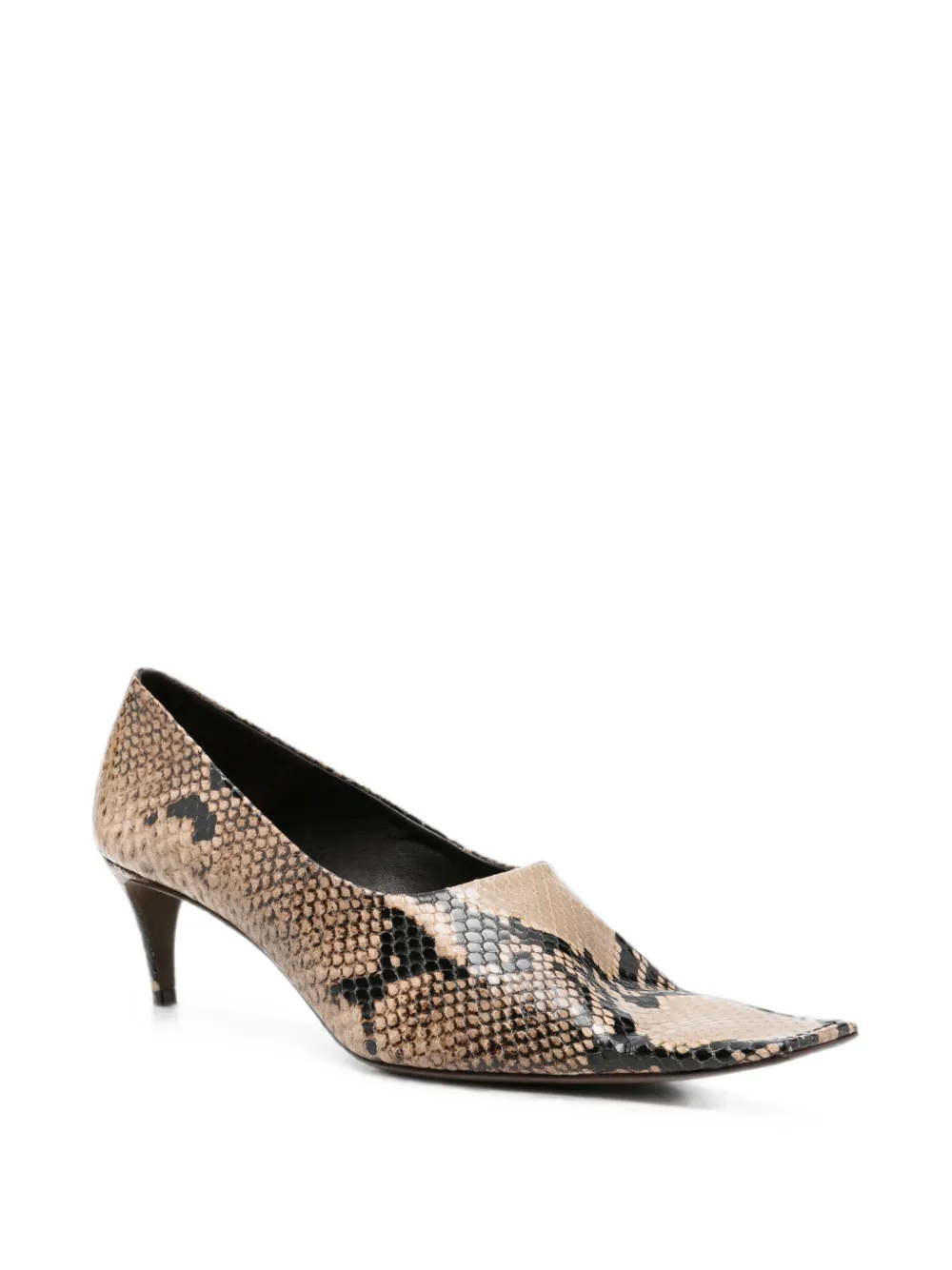 KHAITE Marlene snake-effect square-toe pumps Beige