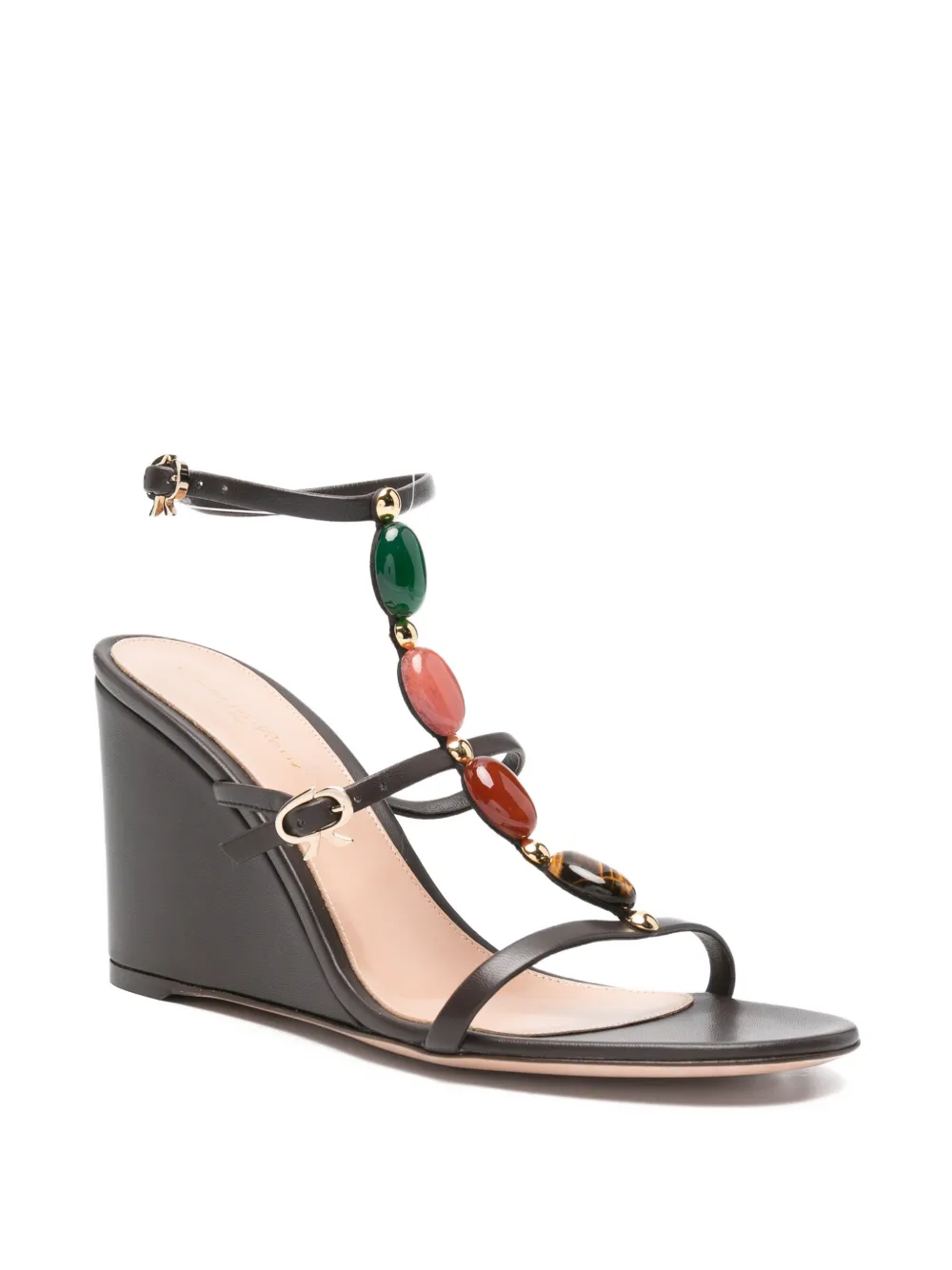 Gianvito Rossi Shanti stone-embellished wedge sandals Bruin