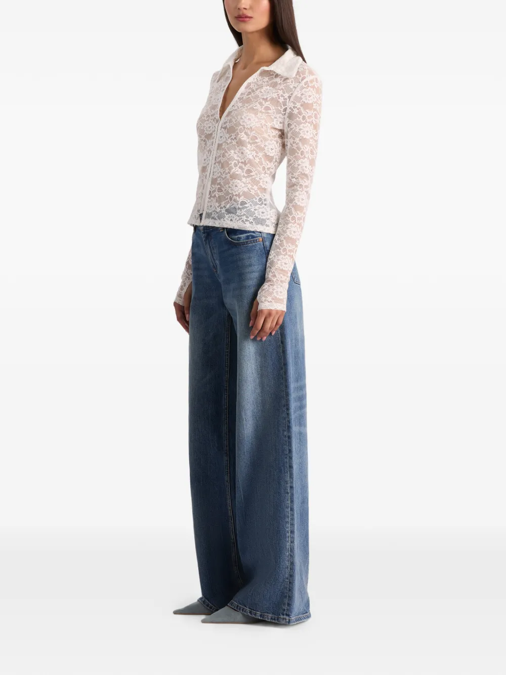  Alice + Olivia Kara Lace Button Shirt - White 