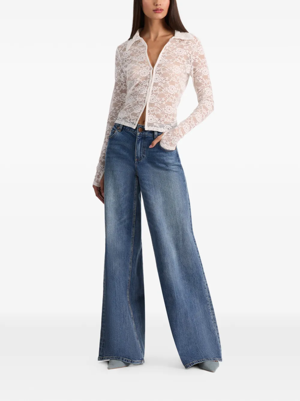  Alice + Olivia Kara Lace Button Shirt - White 