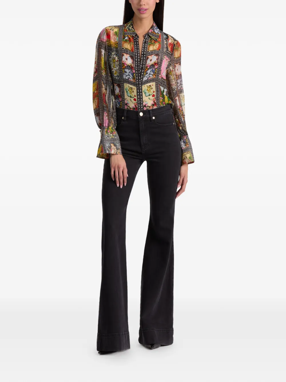  Alice + Olivia Wan Slit-cuff Button Shirt - Black 