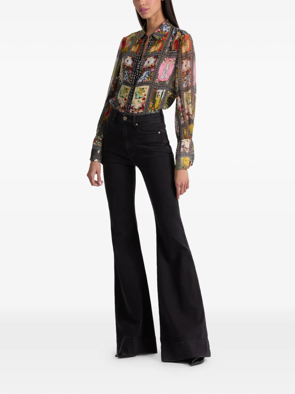  Alice + Olivia Wan Slit-cuff Button Shirt - Black 
