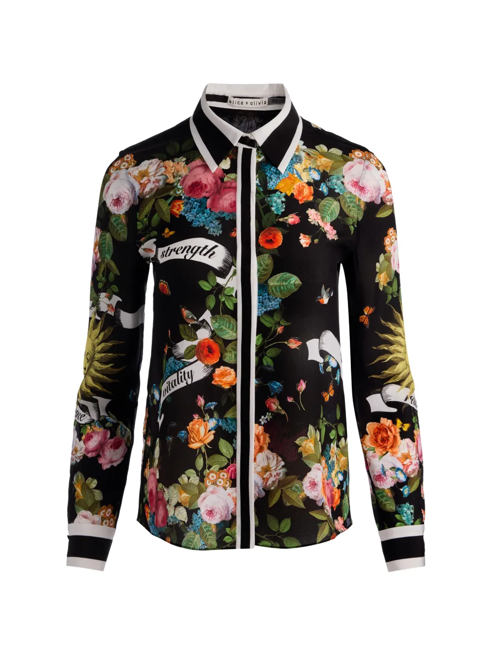 alice + olivia floral collared silk shirt - Nero