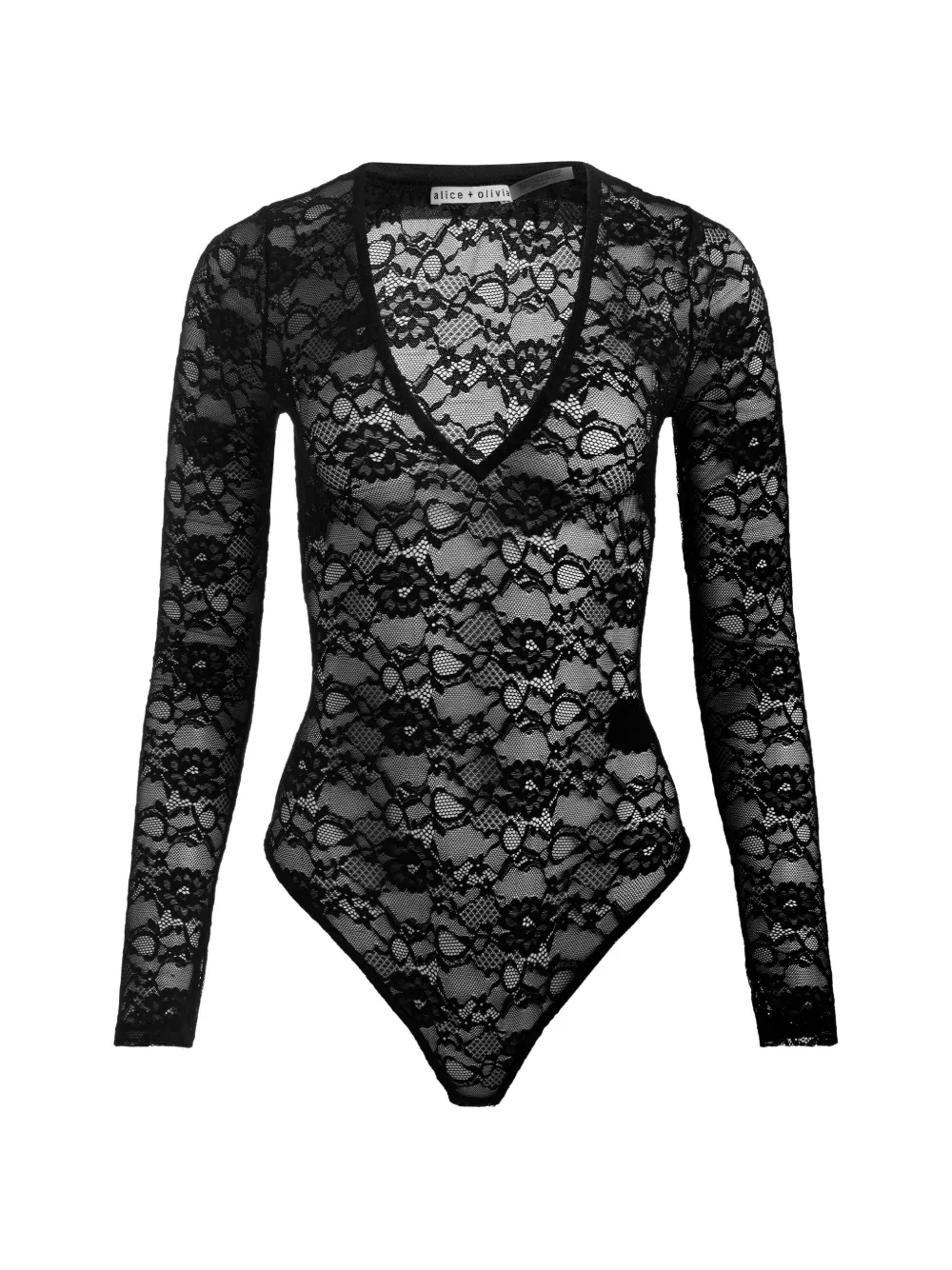 alice + olivia Teagan V-neck lace bodysuit - Nero