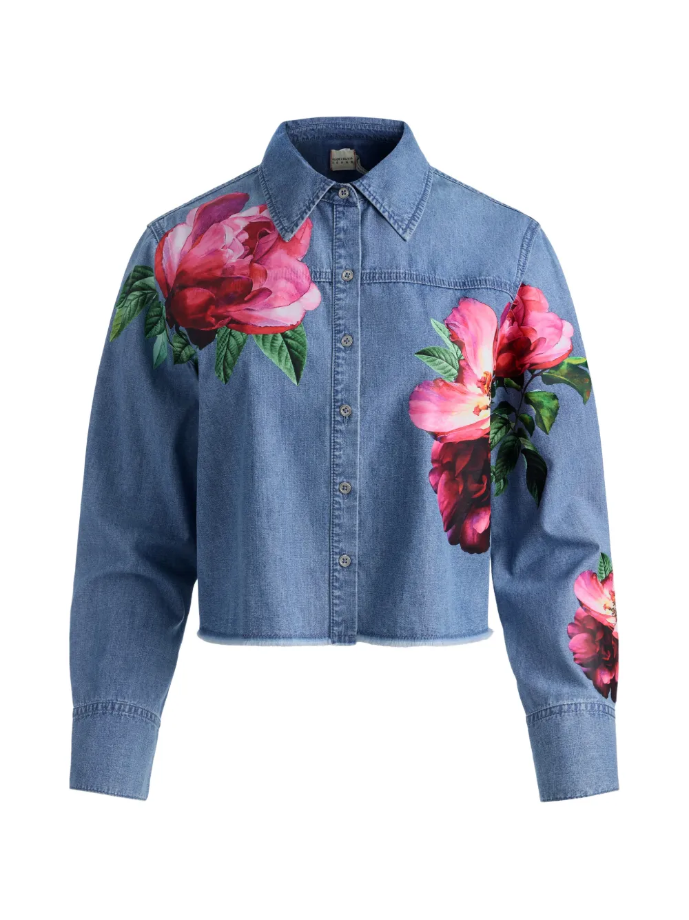 alice + olivia floral cropped denim shirt - Blu