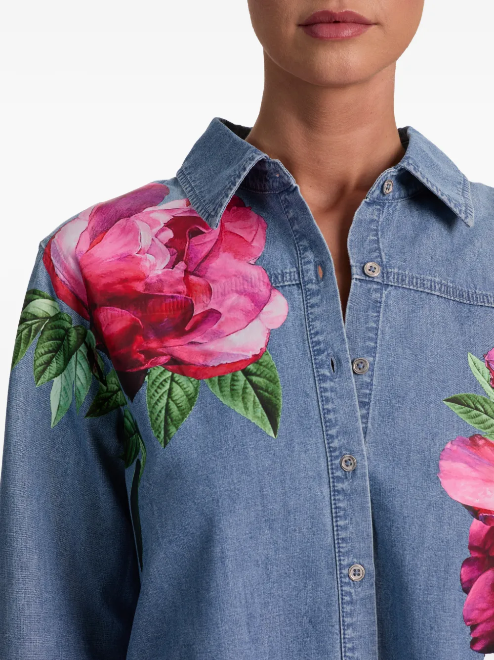 alice + olivia Cropped denim blouse met bloemen Blauw