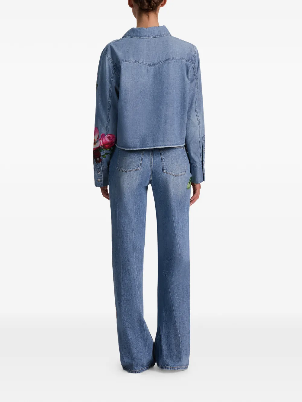alice + olivia Cropped denim blouse met bloemen Blauw