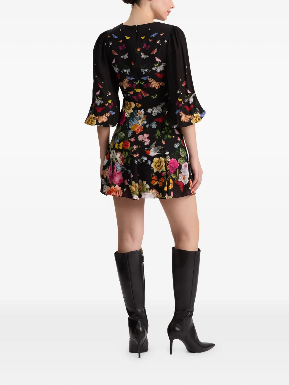 alice + olivia Irene mini-jurk met empire taille en bloemenprint Zwart